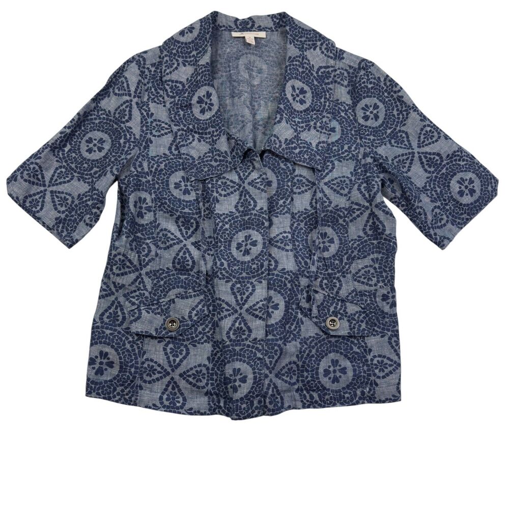 JM Collection Boho 100% Linen Short Sleeve Button Front Jacket Women's Size 10